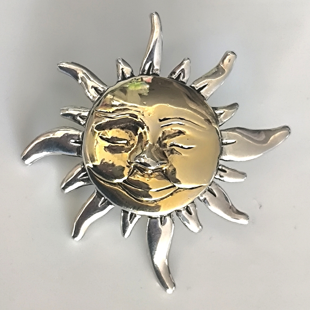 Sergio Bustamante HUGE Sun Brooch/Pendant Sterling Silver Gold Plated